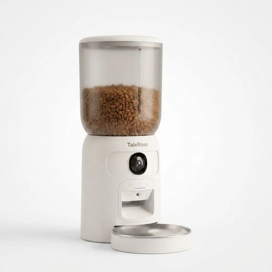 Taleboss 5L Wifi Automatic Cat Feeder with Dual Cameras, Timed Dry Food Dispenser, 10 Meals Daily, 1-15 Portions per Meal & Stainless Steel Bowl