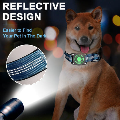 Airtag Dog Collar, Waterproof Air Tag Holder Dog Collar, Luminous & Reflective, Comfortable Padded, Adjustable Pet Collar for Small Medium Large Heavy Duty Dogs,Blue, XL