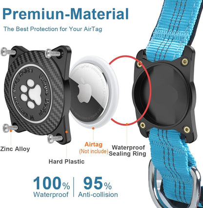 Airtag Dog Collar, Waterproof Air Tag Holder Dog Collar, Luminous & Reflective, Comfortable Padded, Adjustable Pet Collar for Small Medium Large Heavy Duty Dogs,Blue, XL