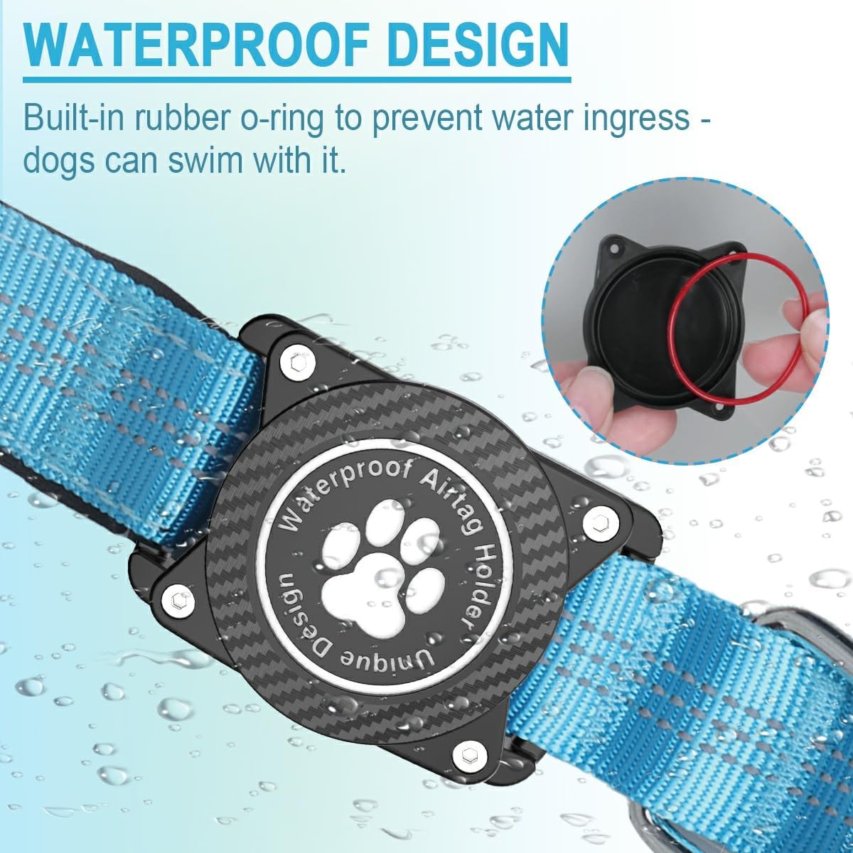 Airtag Dog Collar, Waterproof Air Tag Holder Dog Collar, Luminous & Reflective, Comfortable Padded, Adjustable Pet Collar for Small Medium Large Heavy Duty Dogs,Blue, XL