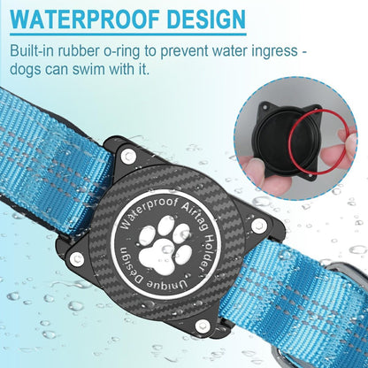 Airtag Dog Collar, Waterproof Air Tag Holder Dog Collar, Luminous & Reflective, Comfortable Padded, Adjustable Pet Collar for Small Medium Large Heavy Duty Dogs,Blue, XL