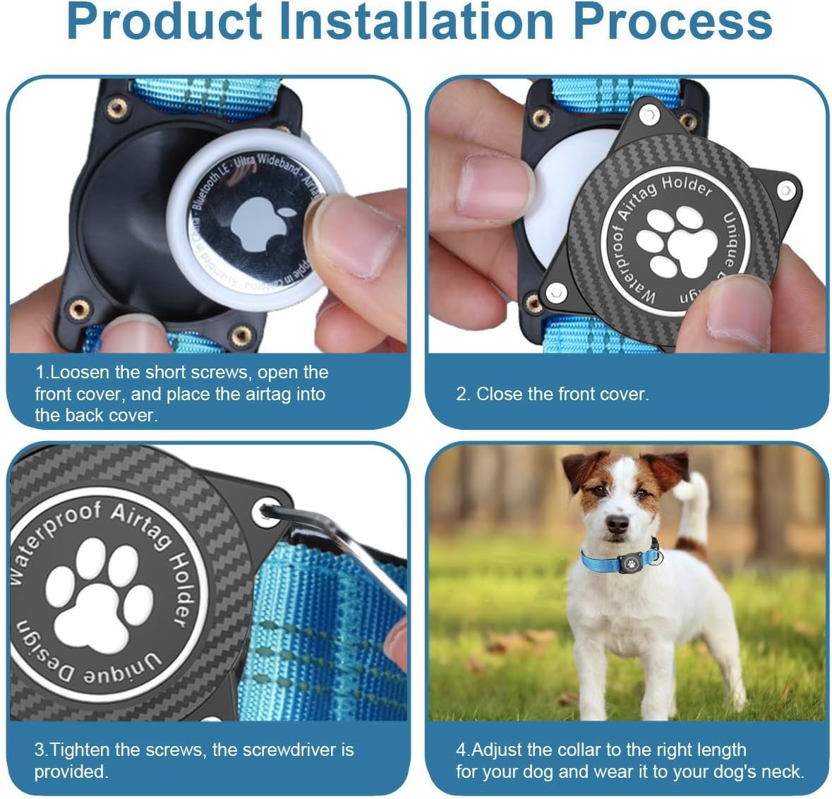 Airtag Dog Collar, Waterproof Air Tag Holder Dog Collar, Luminous & Reflective, Comfortable Padded, Adjustable Pet Collar for Small Medium Large Heavy Duty Dogs,Blue, XL