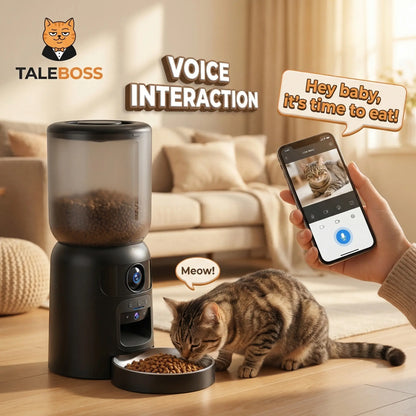 Taleboss 5L Wifi Automatic Cat Feeder with Dual Cameras, Timed Dry Food Dispenser, 10 Meals Daily, 1-15 Portions per Meal & Stainless Steel Bowl