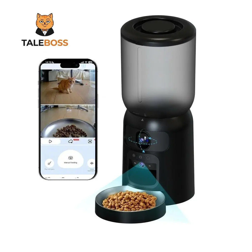 Taleboss 5L Wifi Automatic Cat Feeder with Dual Cameras, Timed Dry Food Dispenser, 10 Meals Daily, 1-15 Portions per Meal & Stainless Steel Bowl