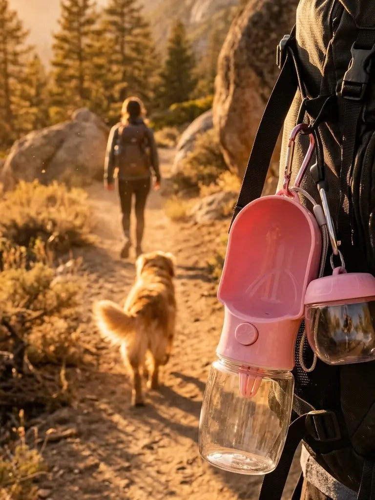 3In1 Pet Water Bottle - Portable 20Oz Leak Proof Container with Poop Bag Dispenser, Ideal for Travel, Hiking, and Outdoor Use